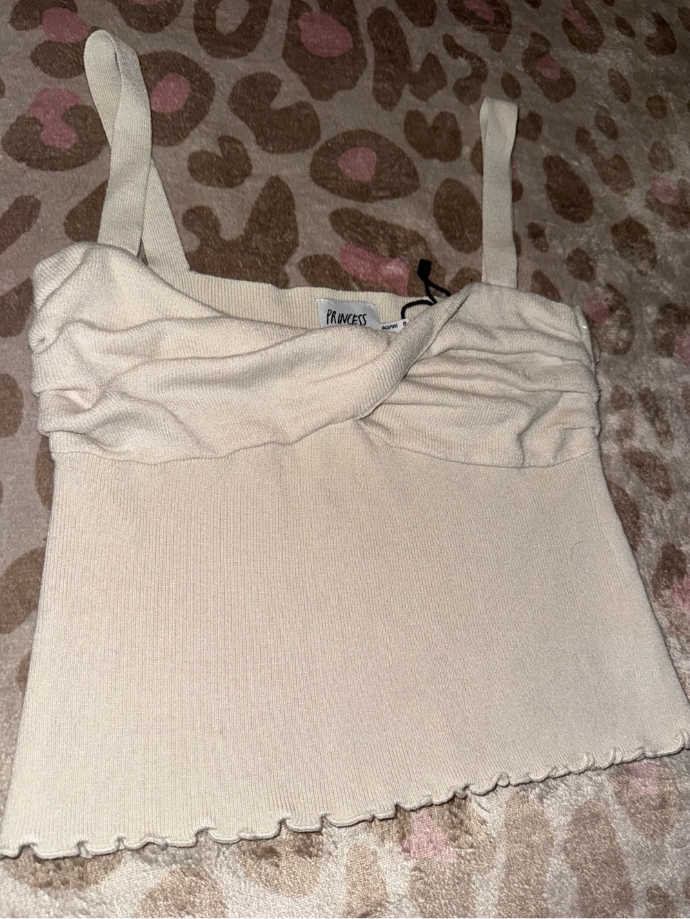 Princess Polly Cream Ruched Ribbed Cami Top - Picture 3 of 4
